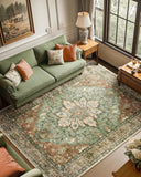 Area Rugs Washable Non-Slip, Floral Vintage Distress Print Pattern Medallion Carpet for Living Room Bedroom Dining Room