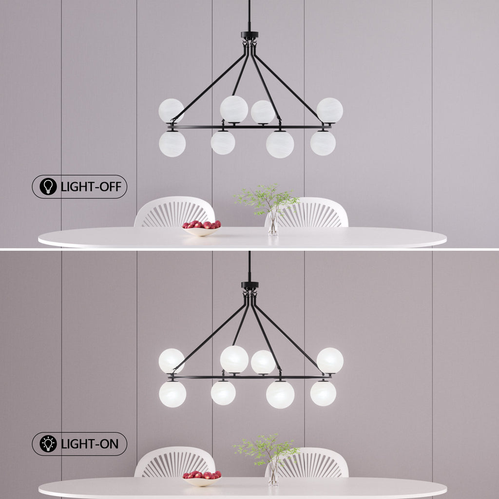 8-light 42"W Metal And Moon Glass Wagon Wheel Shaded Chandelier For Living Room/Bedroom