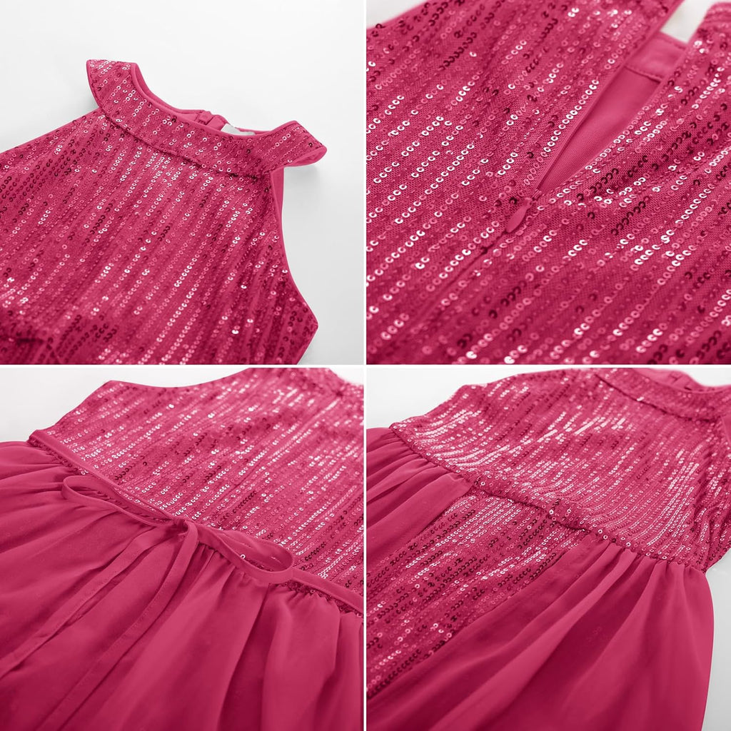 Girls Halter Neck Sequin Dress Kids Fancy Formal Party Christmas Sparkly Pageant Birthday Dresses