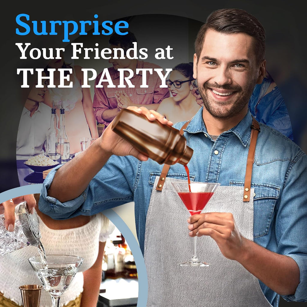 Cocktail Shaker Set: Bartender Kit Bar Mixology Cocktail Bar Set Plus E-Book with 30 Recipes - Set of 6