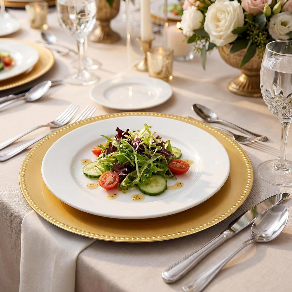 Charger Plates, Gold Plastic Reusable Dinner Charger Plates, 13'' Round Vintage Table Decoration, for Wedding - Set of 100