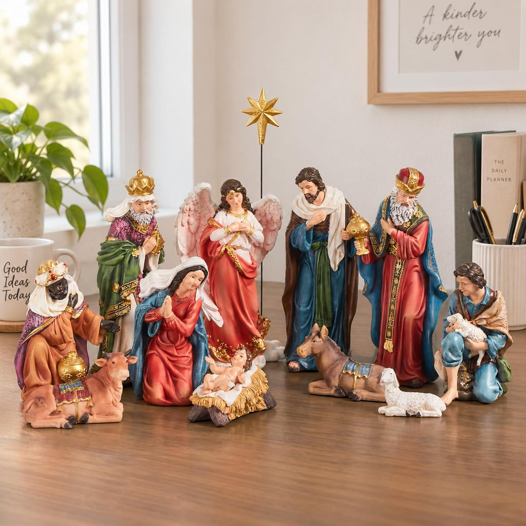 Nativity Sets for Christmas Indoor Set of 13 Pieces 5.9 Inch Tall