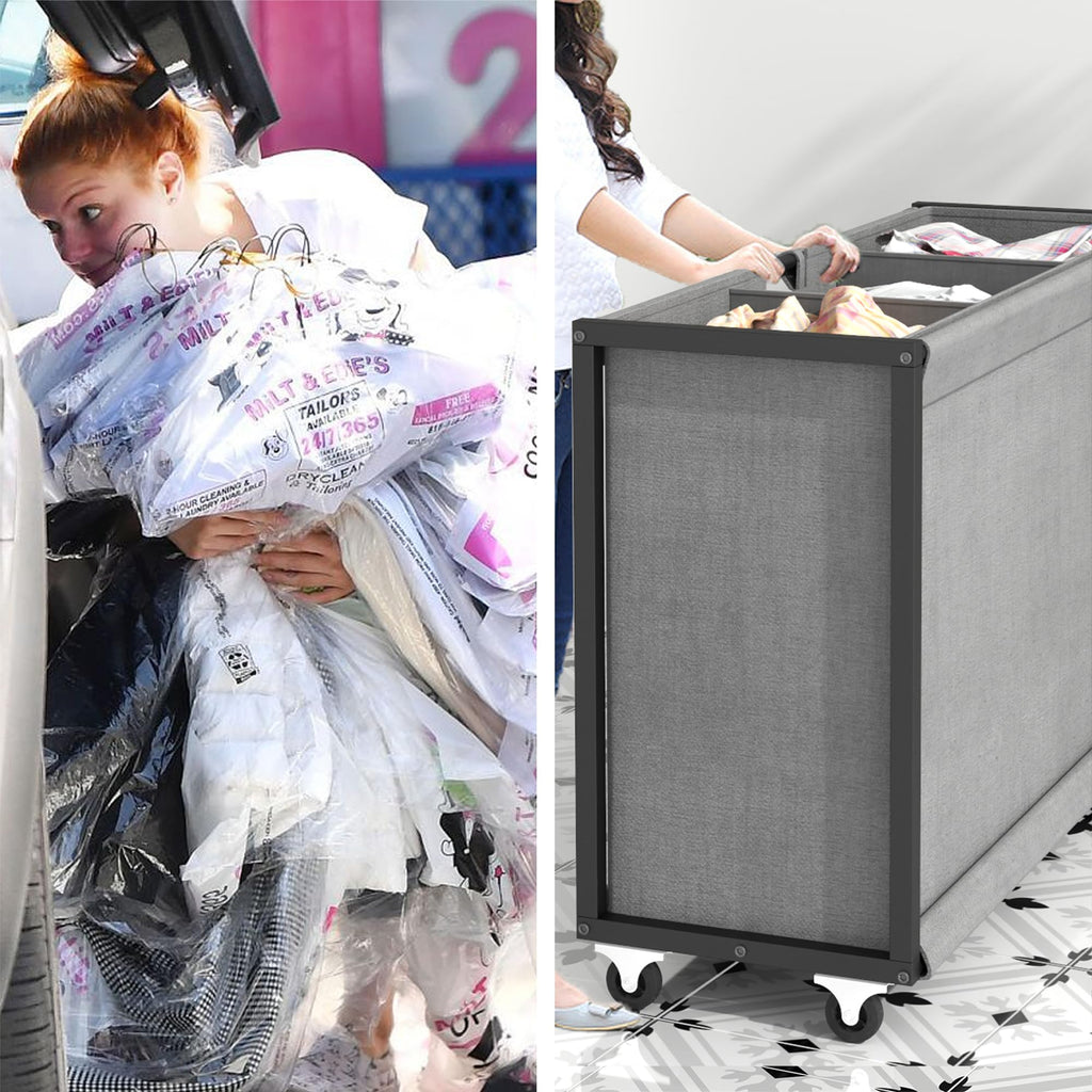 Hamper Laundry Basket with 3 Section 200L Pull-Out Rolling Bags