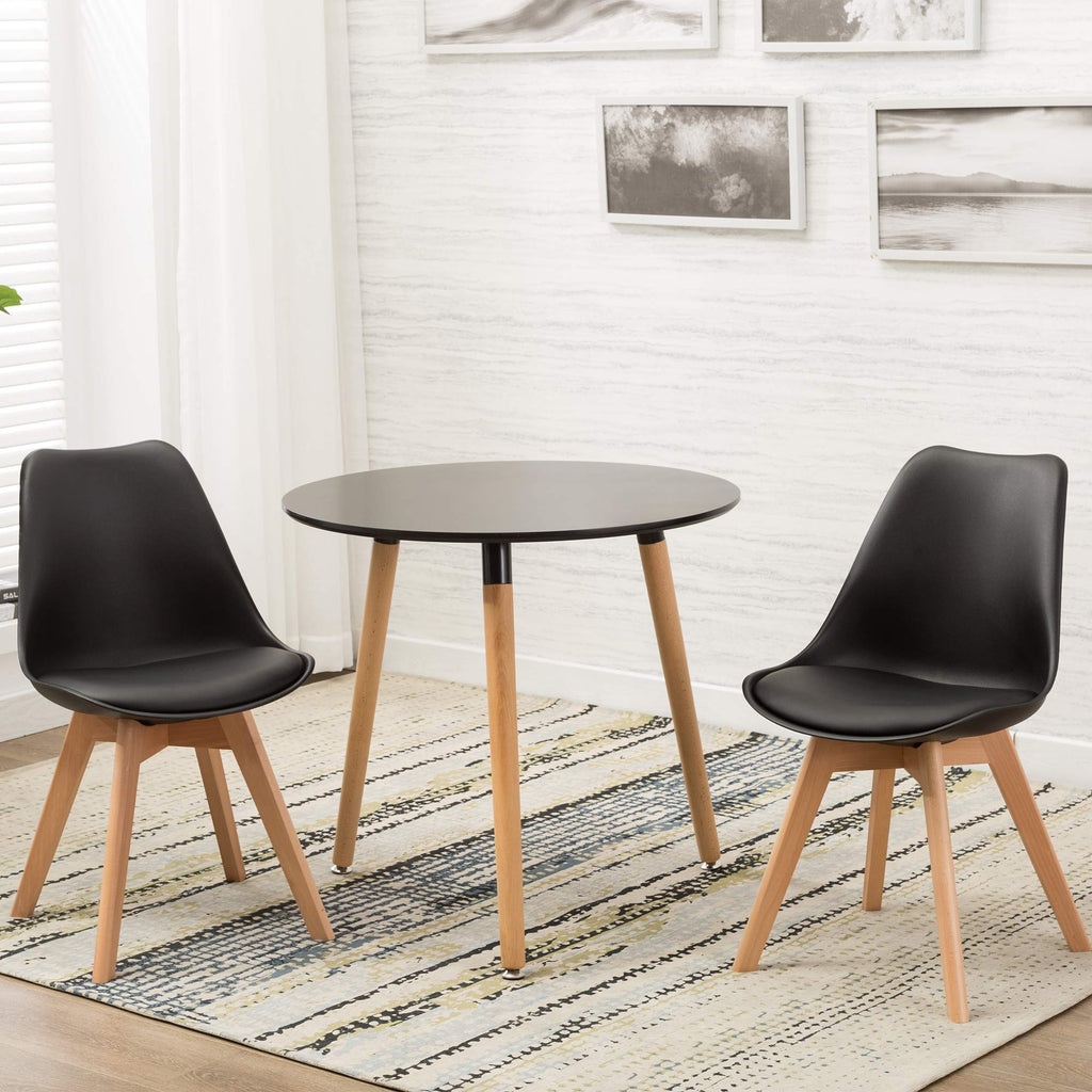 Mid Century Modern Shell Dining Chairs with Wood Legs, 2PCS, Black
