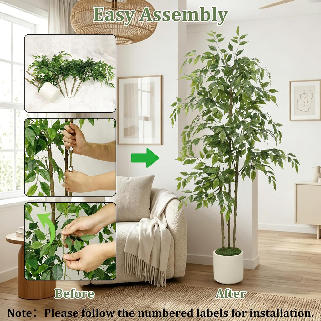 5ft Artificial Ficus Tree with Triple Trunk & White Planter Faux Ficus Tree