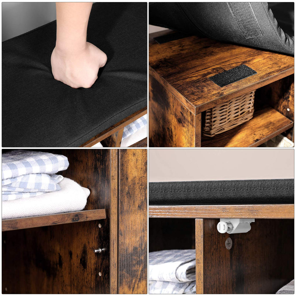 Shoe Bench, Padded Storage Bench with Barn Door