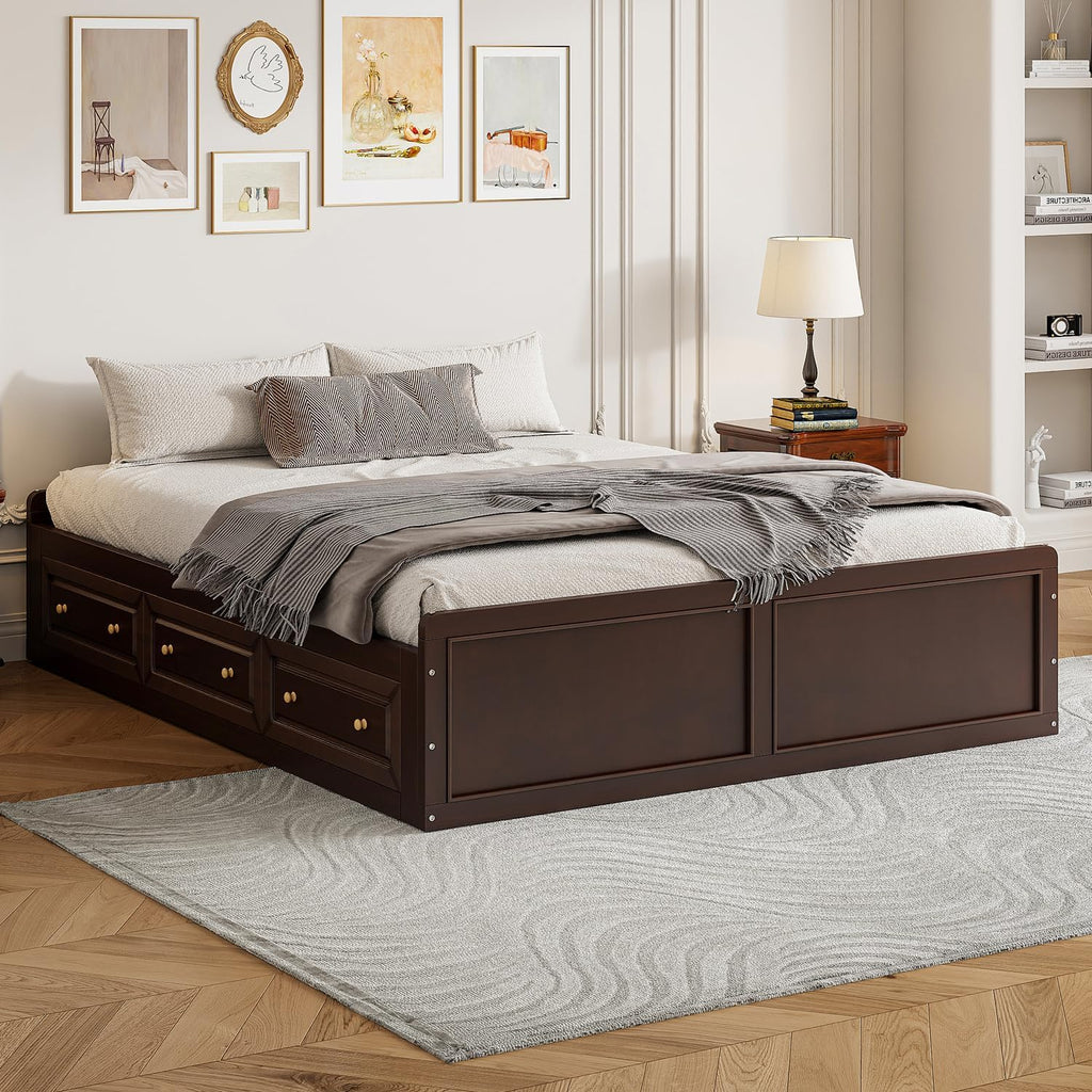 Platform Bed Frame, Wood Japanese Bedframe with Storage