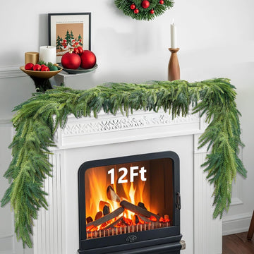 12FT Norfolk Pine Christmas Garland for Mantle Fireplace Table Stair