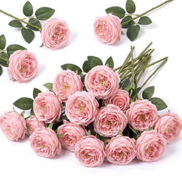 20 Pcs Peonies Artificial Flowers Faux Look Real, Pink