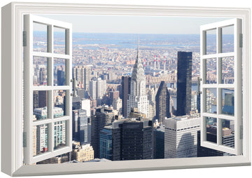 Canvas Print Wall Window View of New York City from The Sky Nature Cities Photography Realism Rustic Scenic Colorful