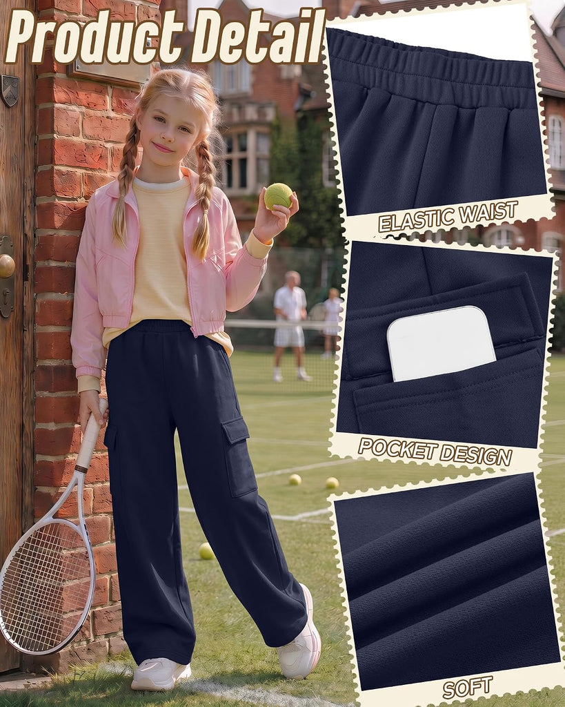Girls' Uniform Pants Wide Leg Cargo Sweatpants