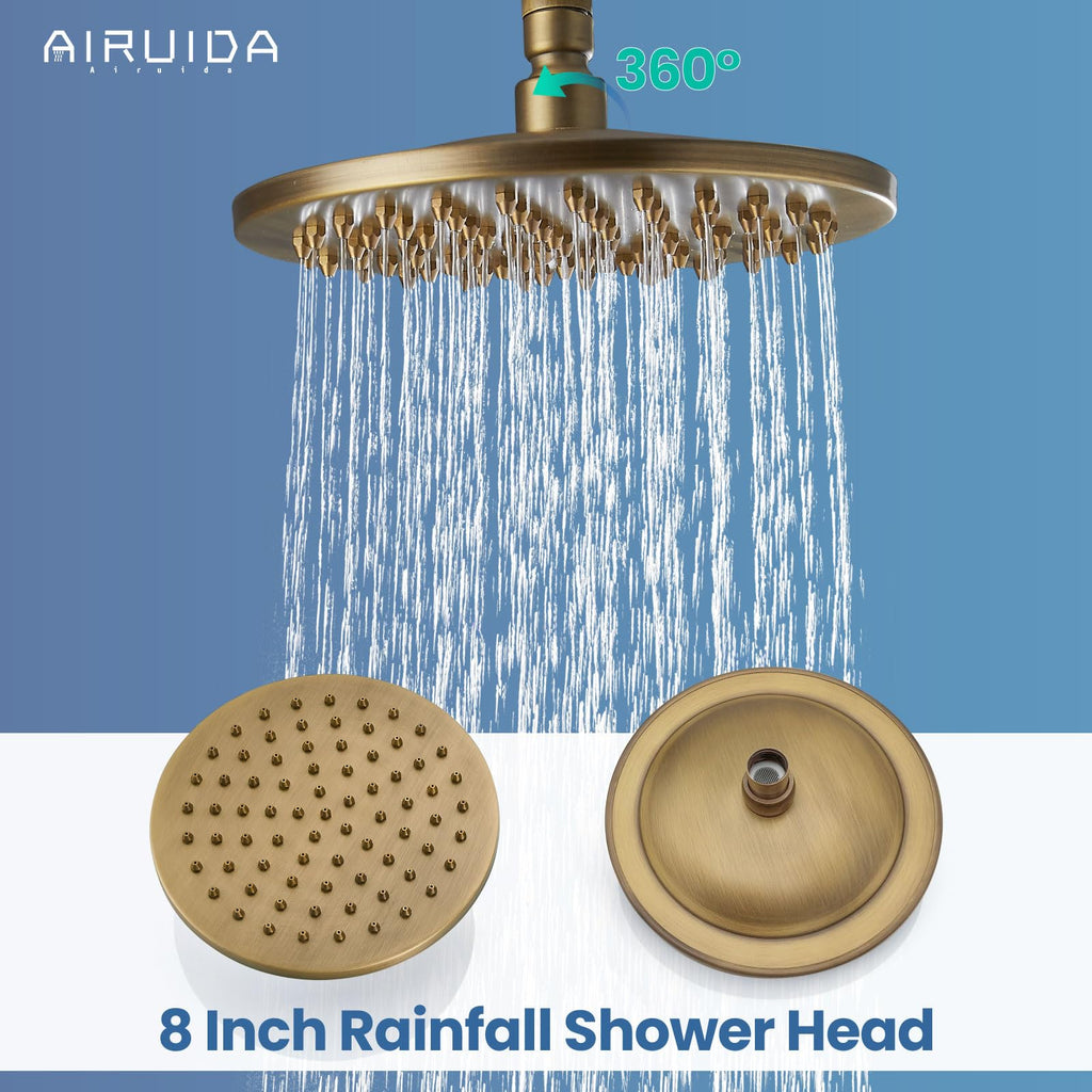 Antique Brass Exposed Shower System with Handheld Spray