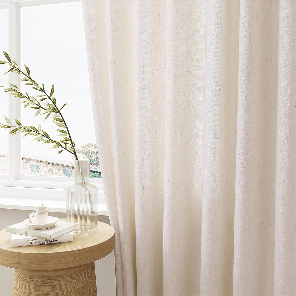 Natural Pinch Pleated Linen Curtains 72 Inches Long 72 Inch Wide | Semi Sheer Light Filtering, Shower Curtain 72x72