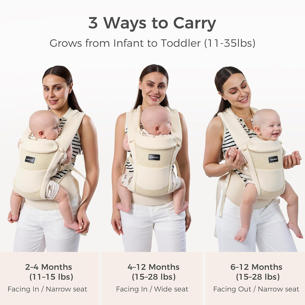 Breeze Baby Carrier, Breathable 3D Air Mesh, Ergonomic Hip-Healthy Baby Carrier with M-Cloud, Plus Size
