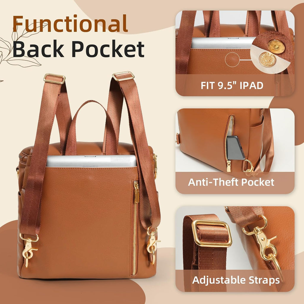 Small Diaper Bag Mini Diaper Bag, Leather Diaper Bag Backpack Mini Backpack with 14 Pockets Insulated Pockets &