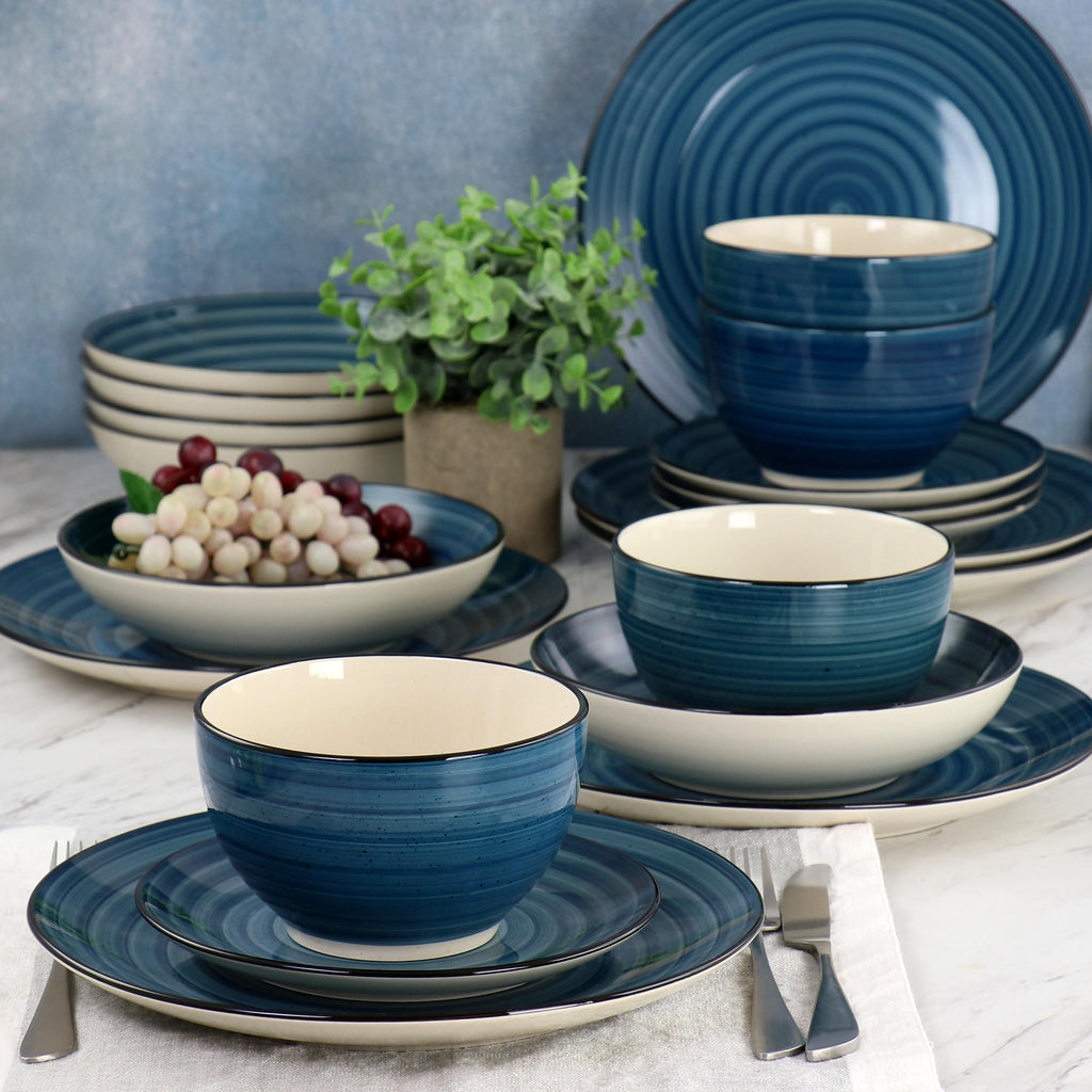 Gia 24 Piece Stoneware Dinnerware Set (Dark Blue)