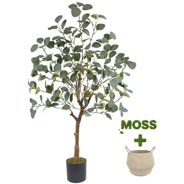 Artificial Eucalyptus Tree 4ft Faux Plant with Woven Basket