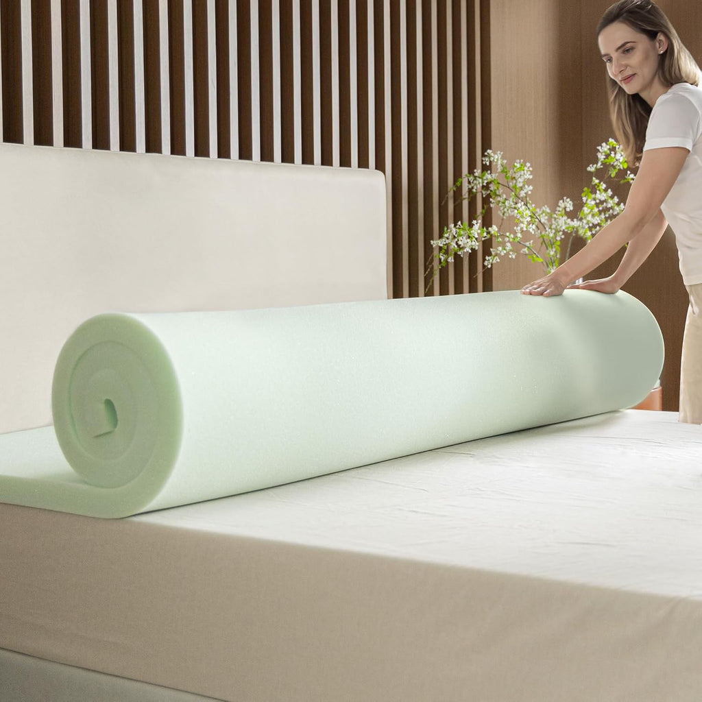 2 Inch Green Tea Memory Foam Mattress Topper, Pressure-Relieving Layer, Ideal for Back Pain Relief, Compact WONDERBOX