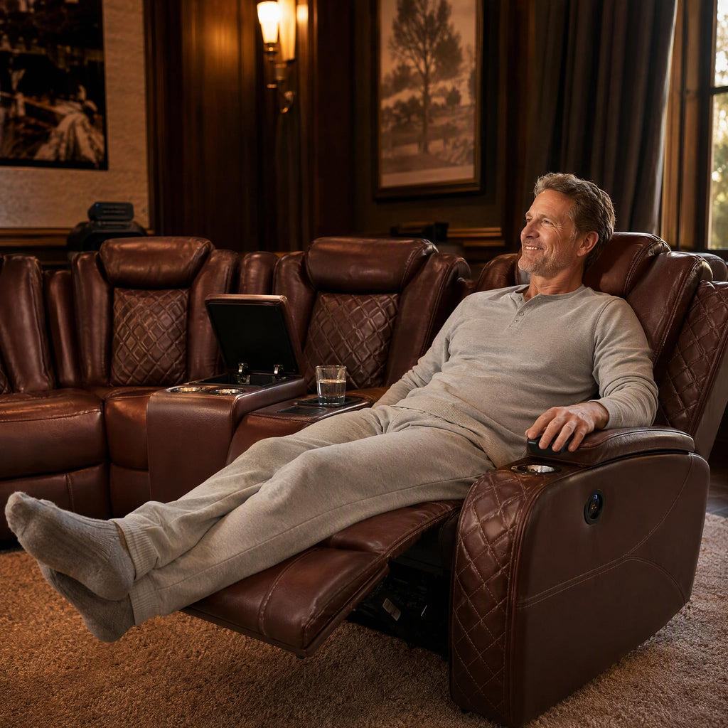 Power Reclining Sectional Sofa Set with Recliner Chair, Black Breathable Faux Leather L-Shaped Couch with LED Lights
