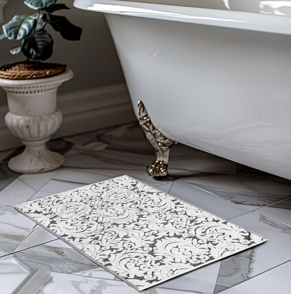 Bath Tub Mat - 1 Pack Sculpted Jacquard Bathroom Mat - Black