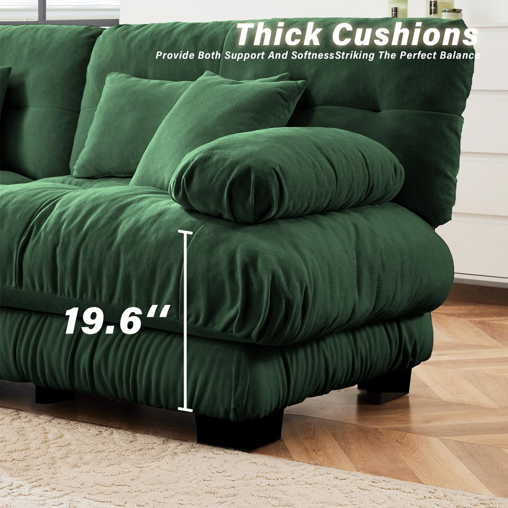 Velvet Sectional Sofa Ottoman, Green