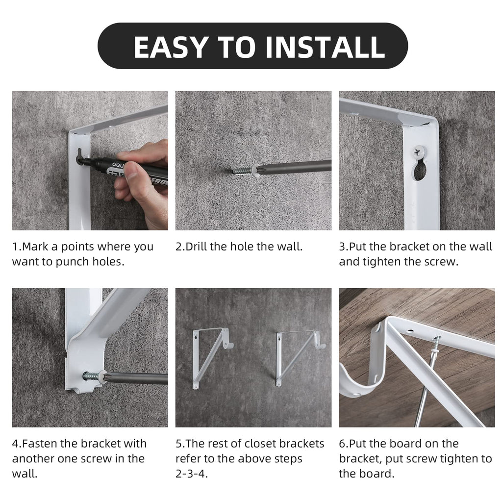 Closet Rod Brackets 11x9.5in, 10 Pack Closet Shelf Brackets, White