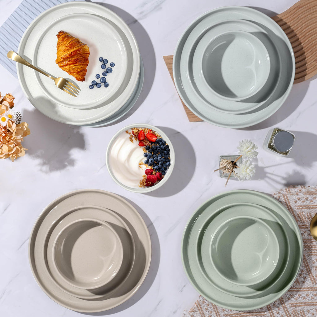 12 Piece Ceramic Dinnerware Set, Stoneware Dinner Dish Set for 4, Kitchen Modern Dishware Plates and Bowls, Scratch
