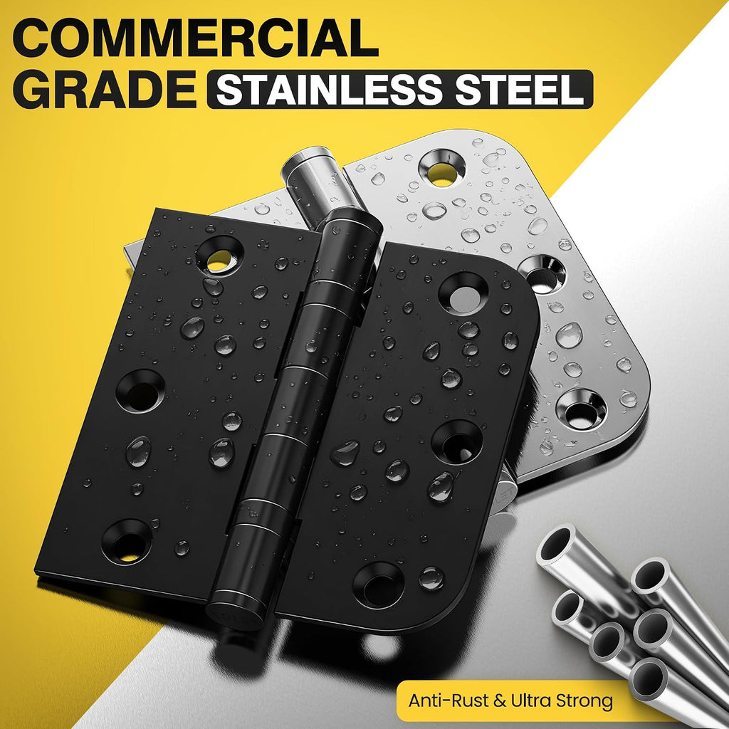 Ball Bearing Door Hinges, 3.5 x 3.5 Inches Black Front Door Hinges, Heavy Duty Stainless Steel Hinges