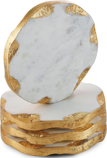 Round Coasters Gold Edge, Marble Coaster Set, Table Protection - Set of 4