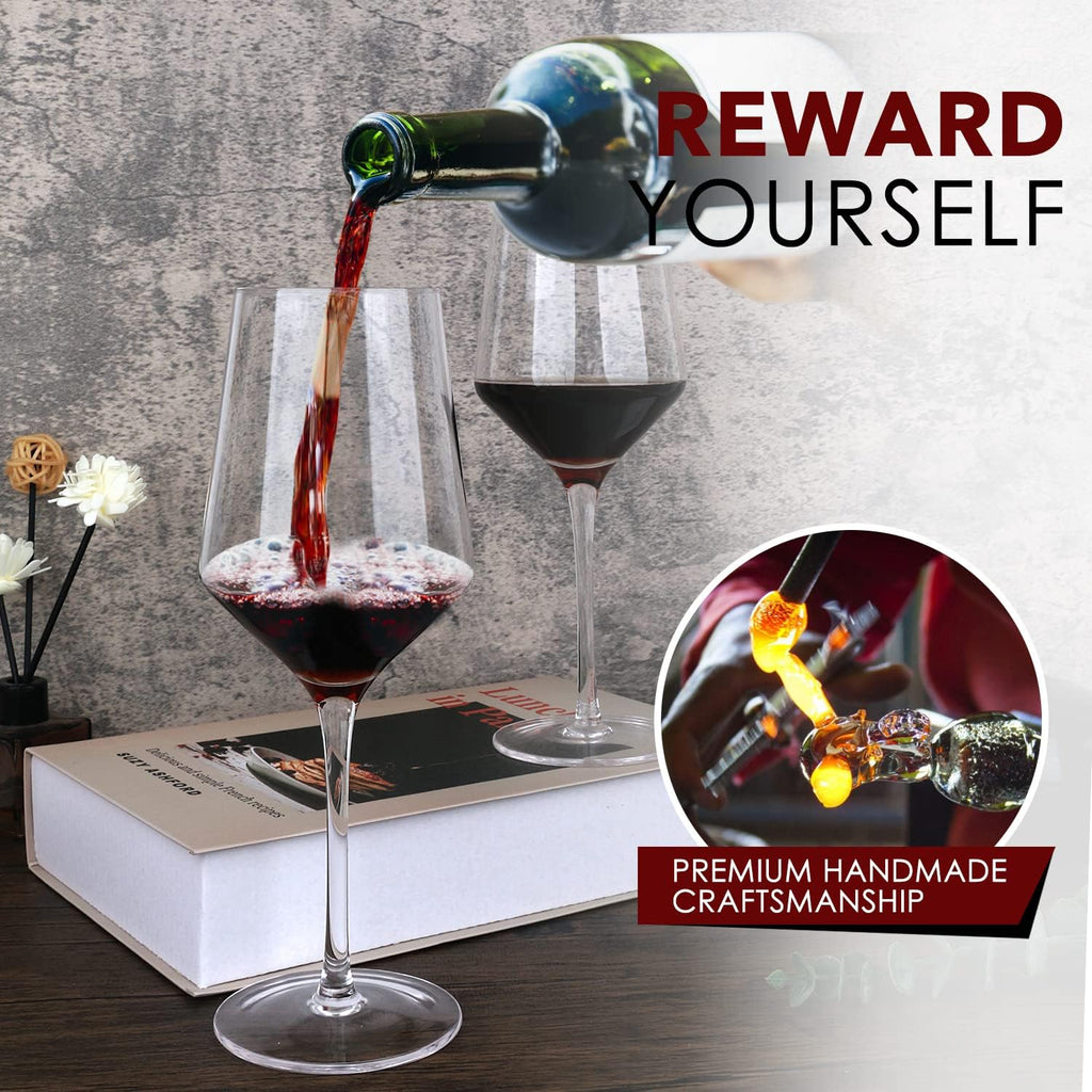 Wine Glasses Set of 6, Hand Blown Crystal Red Wine or White Wine Glass - 15Oz, Hand Crafted by Artisans - Gifts for