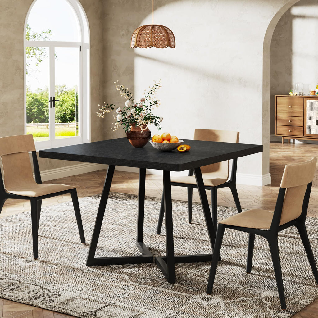 Square Dining Table for 2, 31.5" Industrial Dinner Table with Metal Base, Kitchen Table, Small Space, Apartment
