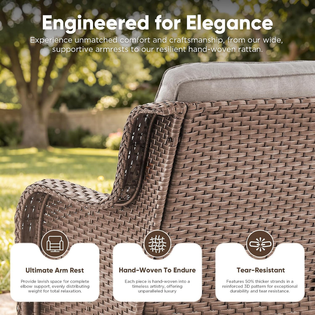 Patio Sofa Luxury PE Wicker 3-Seater Outdoor Couch, Modern All-Weather High Back Deep Seat Woven Furniture Set for