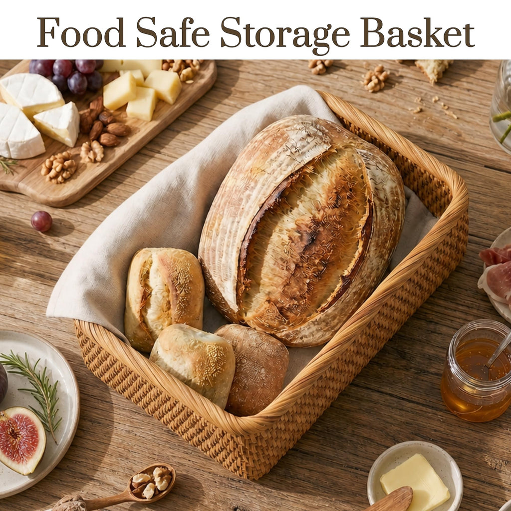 Natural Rattan Storage Baskets, Rectangular Woven Fruit Baskets, Decorative Wicker Basket and Small Baskets for