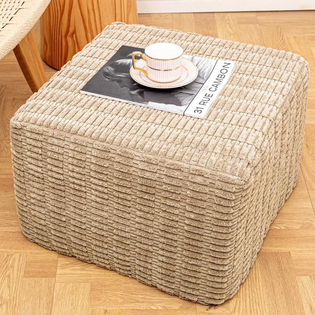Square Ottoman Foot Rest, Light Coffee, 20x14 in, Modern Footstool