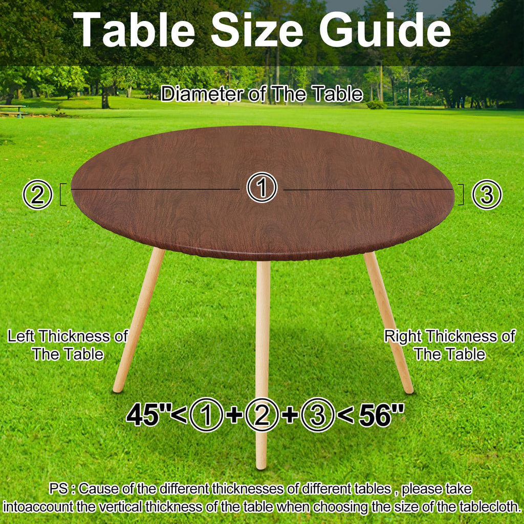 45"-56" Round Fitted Tablecloth, Waterproof Plastic Table Cover