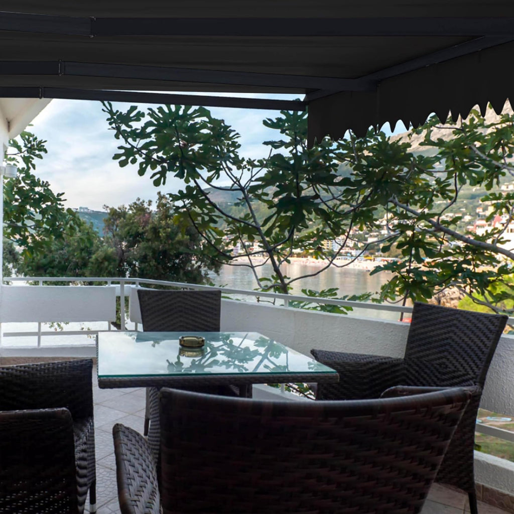 Electric Patio Awning Caribbean Black Frame 16x10 Onyx Black | Retractable sunshade for decks and balconies