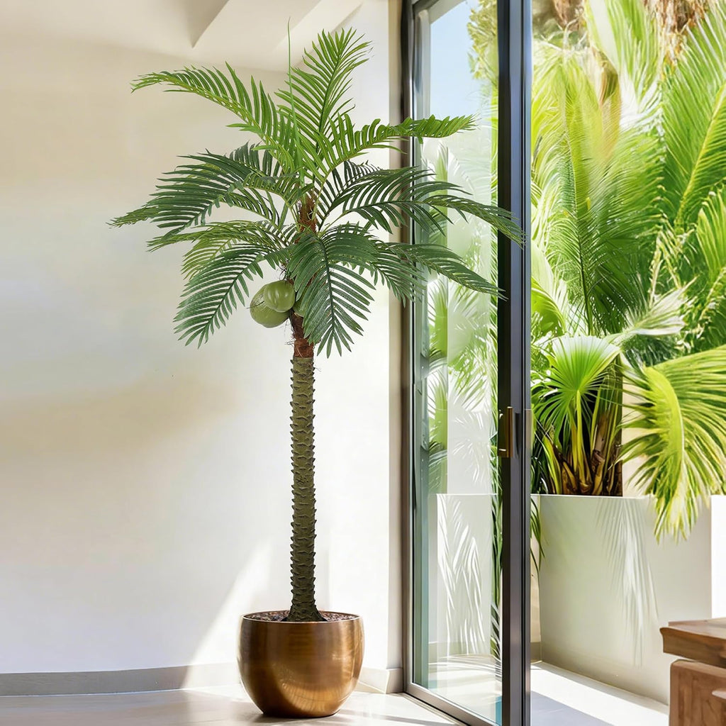 Phoenix Palm Tree 8FT Tall Large Faux Coconut Trees with Realistic Leaves, Fake Tropical Floor Potted Artificial