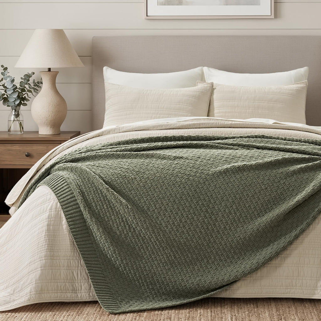 Chunky Chenille Knit Throw Blanket, Dried Thyme Green, 60x80