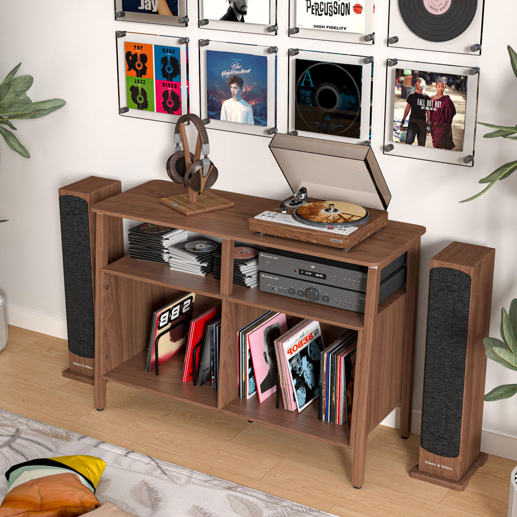 Large Record Player Stand, with Open Storage Holds up to 300 Albums