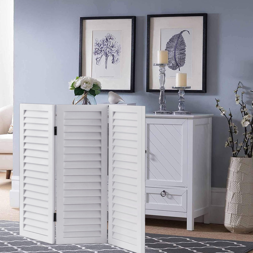 2.6ft White Short Room Divider, 3-Panel Folding