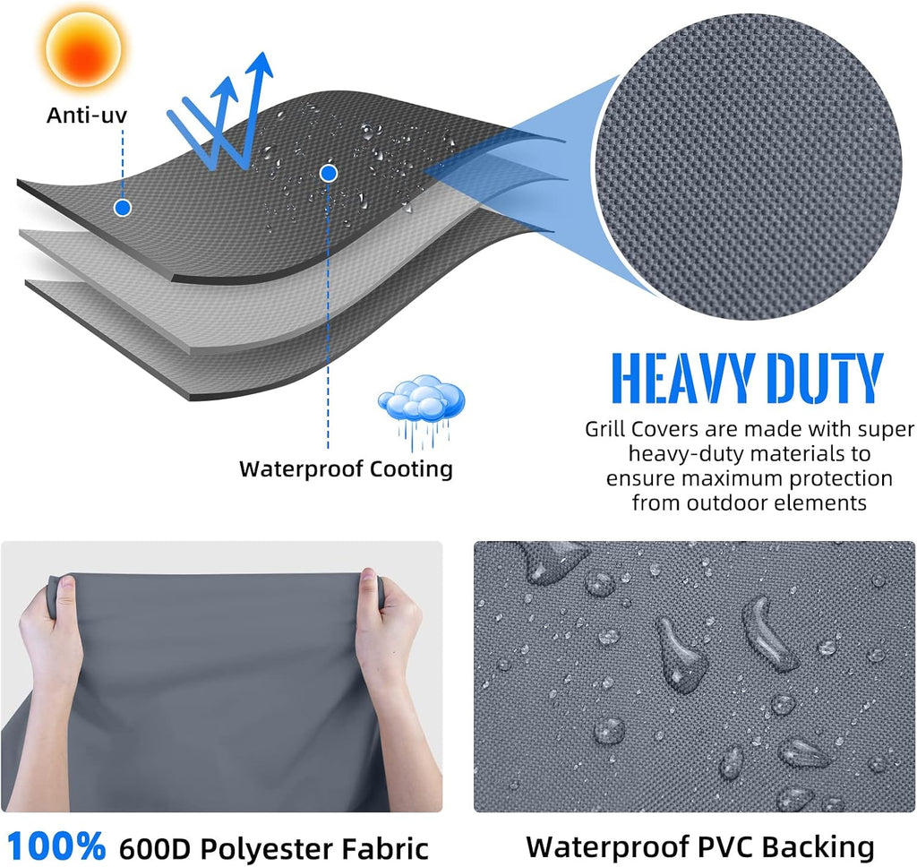 Grill Cover 600D Heavy Duty, Universal Fit Waterproof BBQ Grill Protector with Adjustable Straps, Weatherproof