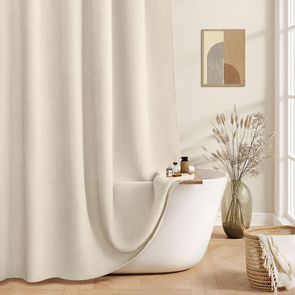 Beige Boho Cotton Shower Curtain Arch, 72" W x 72" L