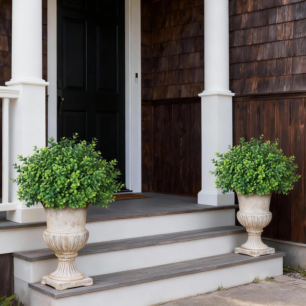 2 Sets of Artificial Boxwood Topiary Trees for Front Door Decoration(Green)