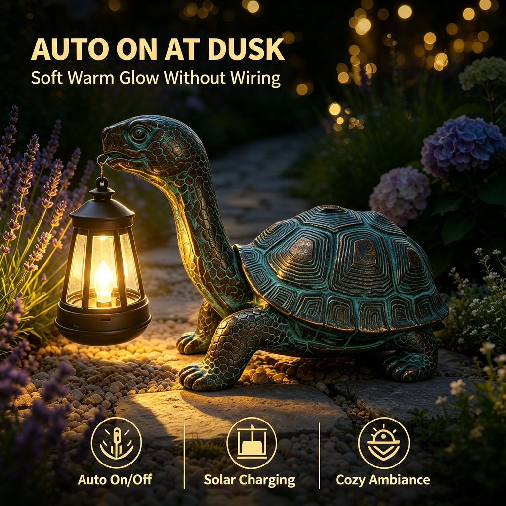 Solar Turtle Garden Statue with Hanging Solar Lantern