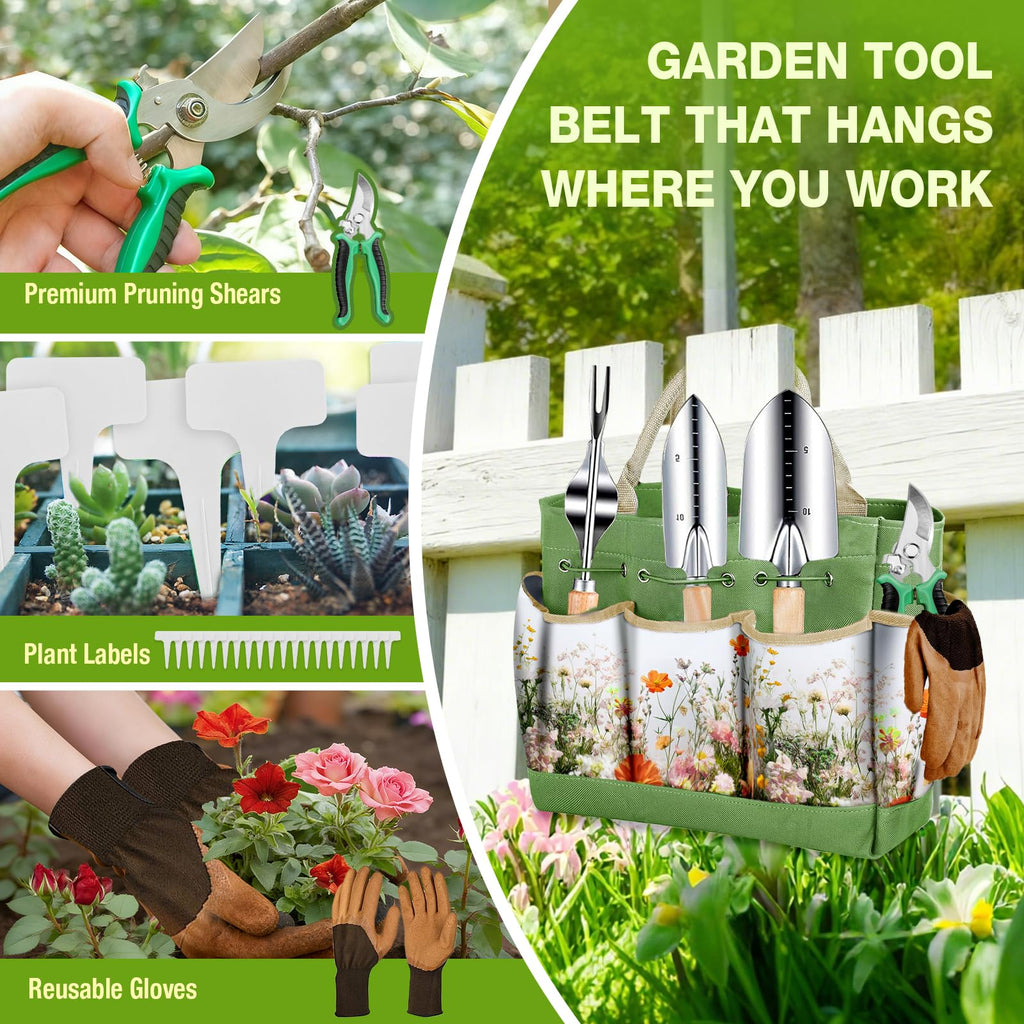 Gardening Tools Set for Women 29Pcs Heavy Duty Garden Hand Tools Set with Floral Tote Bag Rust-Proof Garden Tool Kit