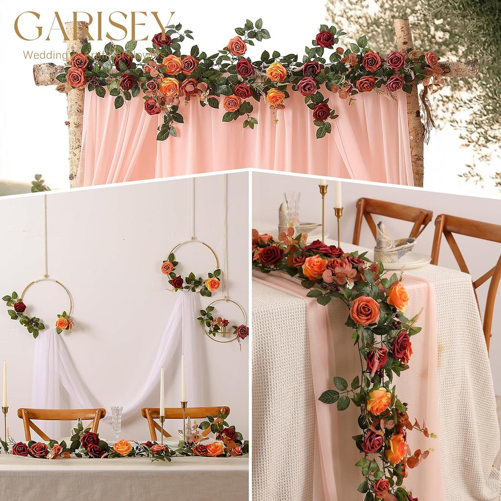 5FT Terracotta Artificial Flower Garland Fall Floral Garland Burnt Orange Arch Rose Vine for Wedding Ceremony Party - Set of 5