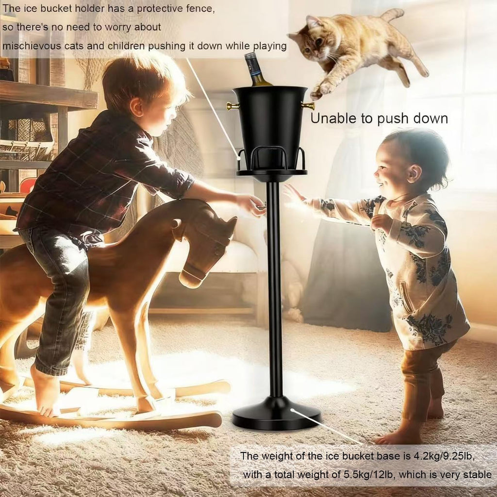 Champagne Ice Bucket with Stand Stainless Steel Wine Bucket on Stand Ice Cube Chiller Container Standing Ice Bucket