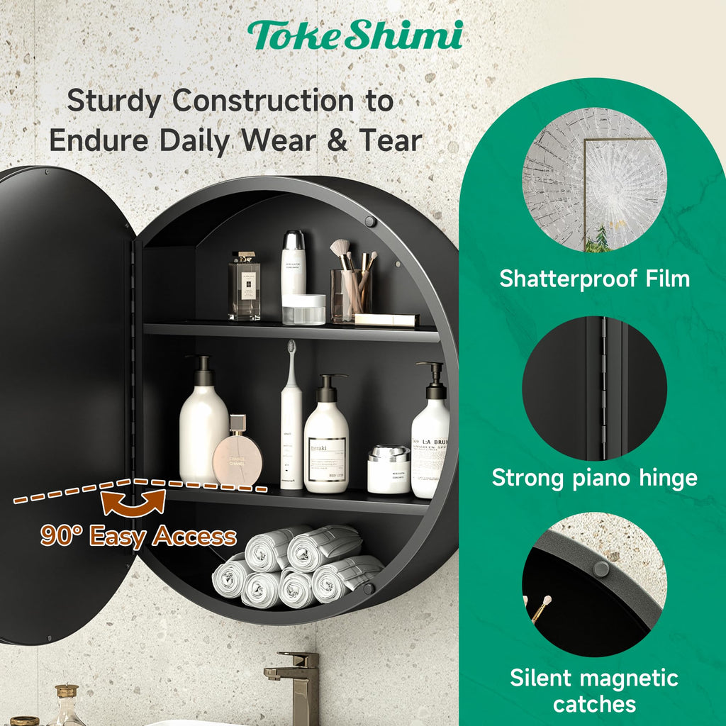 26x26 in Round Medicine Cabinet, Detachable Shelves