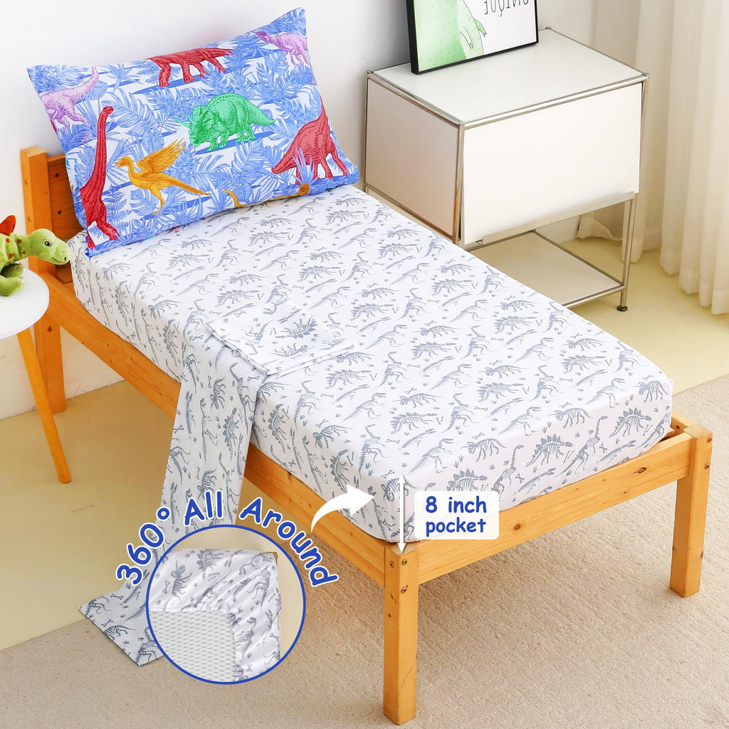 Toddler Bedding Sets for Boys,4 Pieces Dinosaur Printed Comforter