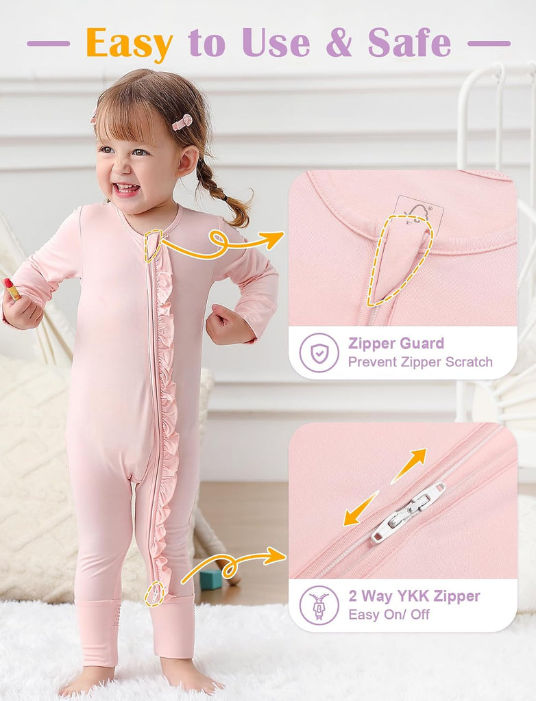 Baby Girl Viscose from Bamboo Sleeper Pajamas with Mitten Cuffs